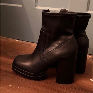 Women's Black Platform Block Heel Ankle Boots